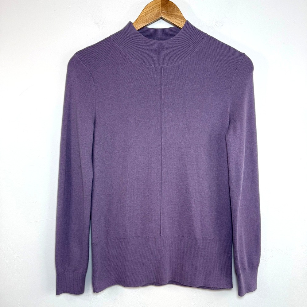 Lavender Mock Neck Sweater Wool Blend Size S Quiet Luxury Minimalist Office